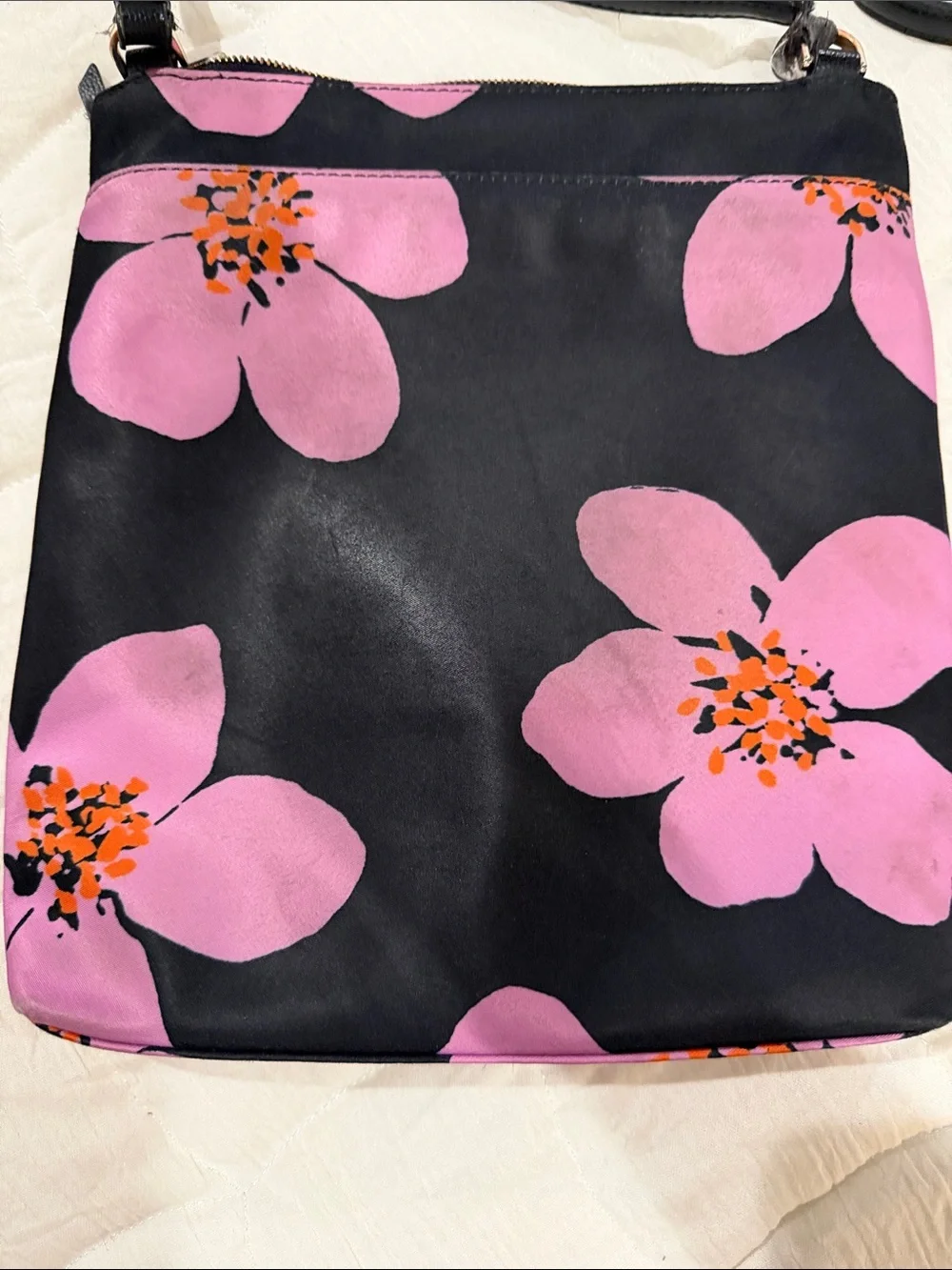 kate spade Black Crossbody Bag with Pink Floral Design